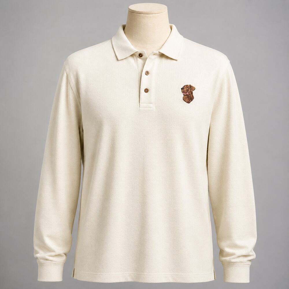 Orvis Vintage Labrador Retriever Long Sleeve Polo Mens XXL Ivory Embroidered Dog